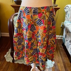 Talbots vintage multicolored pleated lined side zip midi skirt. Size 10.